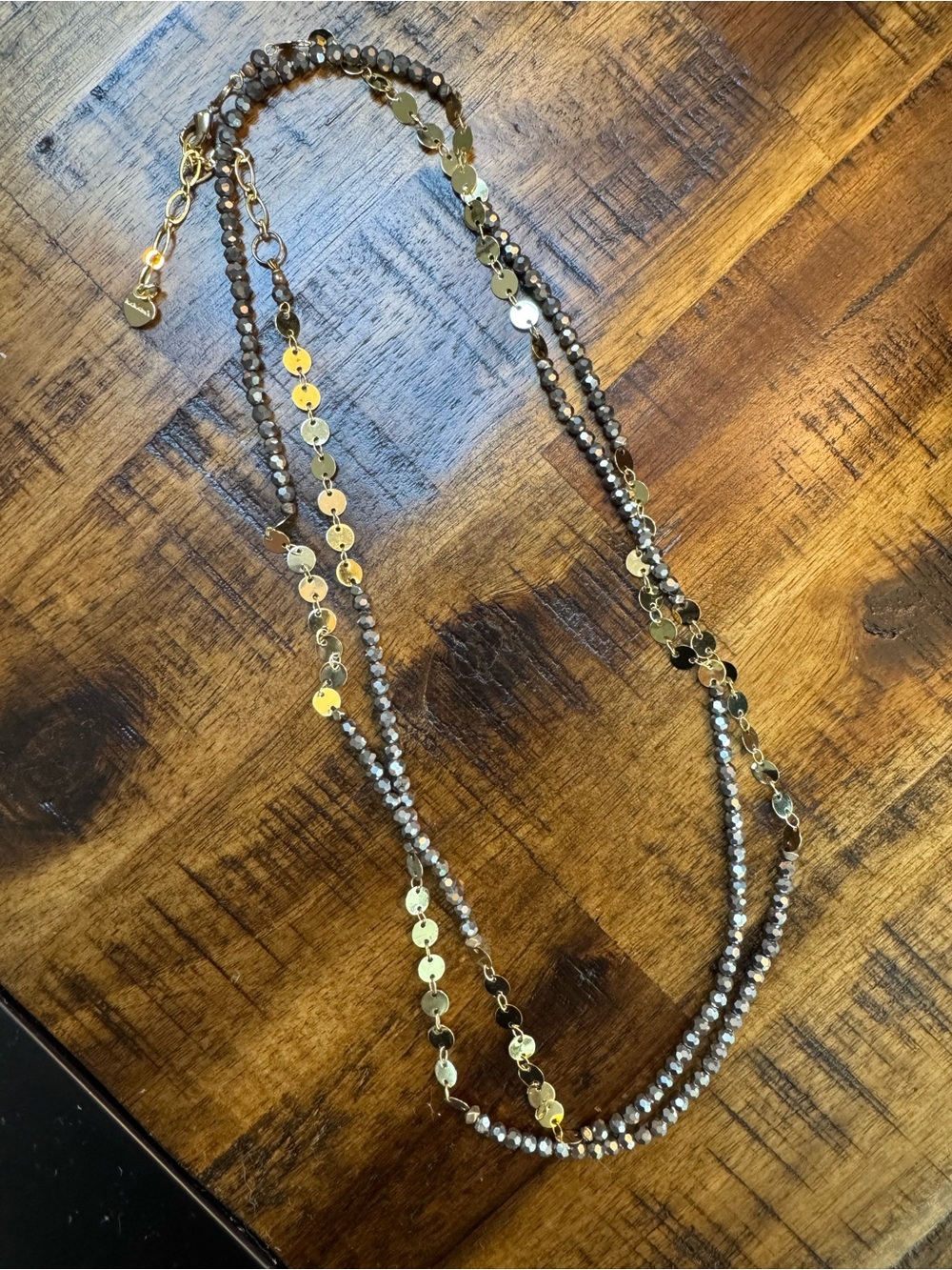 Nakamol Gold and Gray Layered Disc Bead Necklace